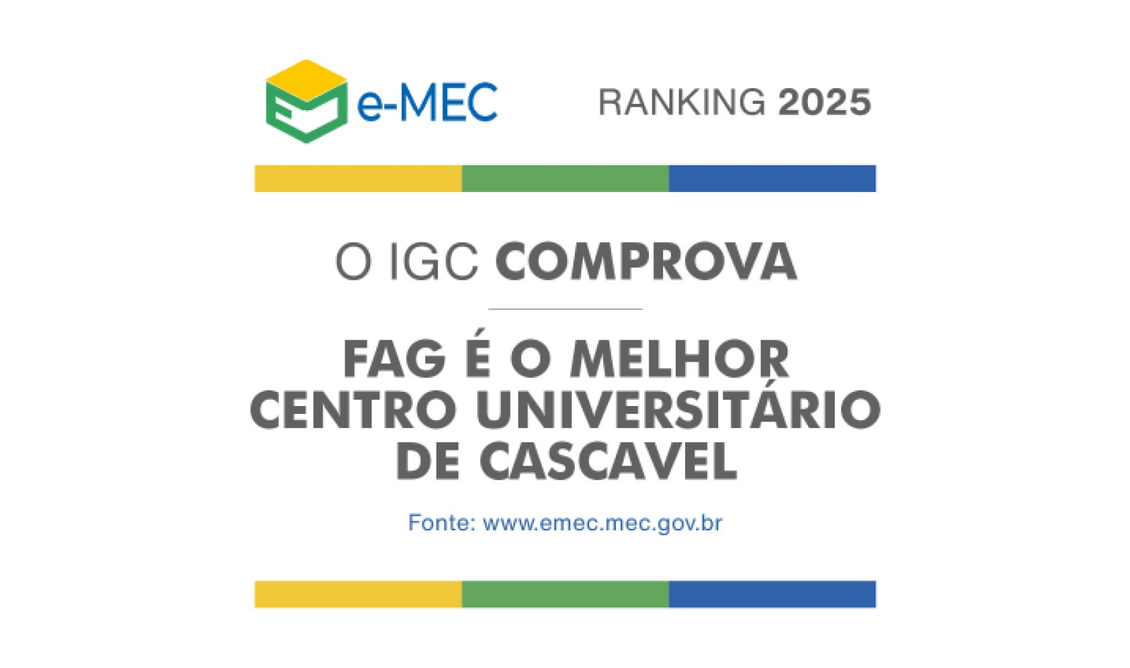 FAG é o melhor Centro Universitário de Cascavel, segundo o MEC