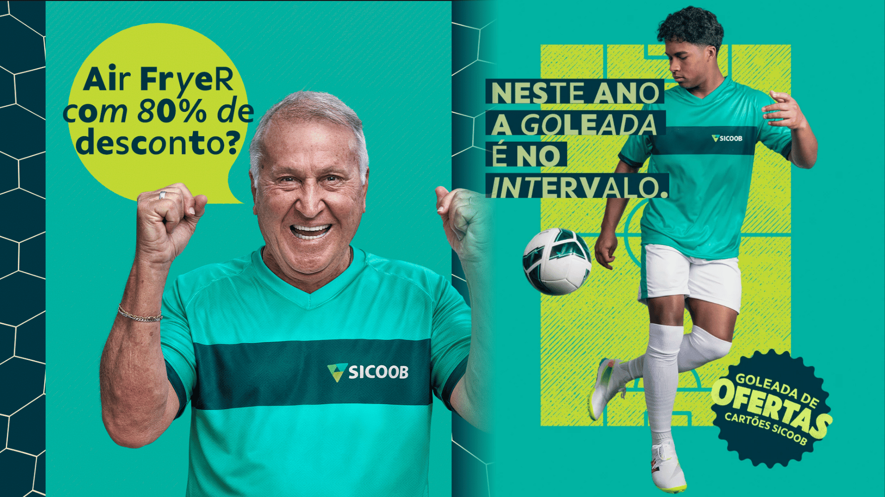 "Goleada de Ofertas": Sicoob convoca craques do futebol brasileiro e lança campanha inédita